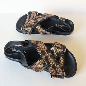 Anthropologie Silent D Hawther Tan Black Woven Leather Sandals